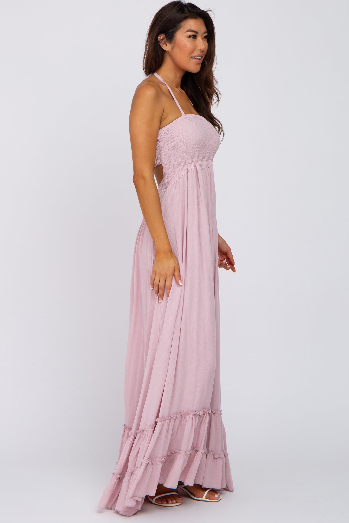 Mauve Halter Neck Cut Out Maxi Dress
