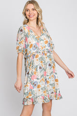 Multicolored Floral Ruffle Accent Dress