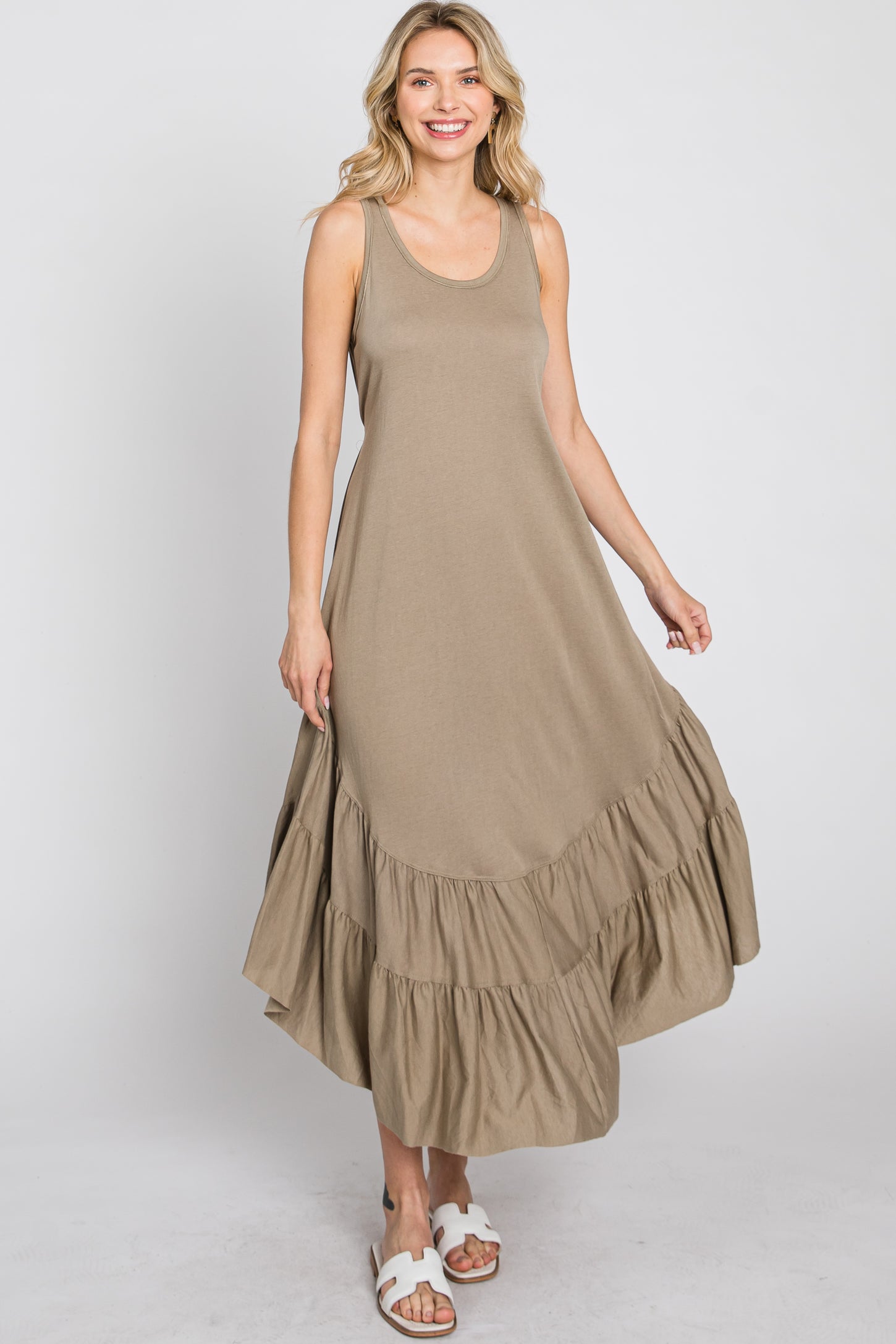 Olive Ruffle Hem Midi Dress