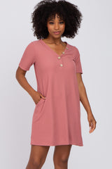 Mauve Ribbed Button Accent Maternity Dress