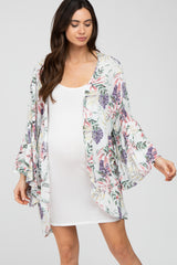 White Floral Bell Sleeve Maternity Cover Up