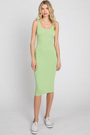 Green Sleeveless Fitted Ribbed Dress