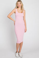 Pink Sleeveless Fitted Ribbed Dress