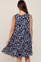 Navy Floral Sleeveless Tiered Maternity Dress