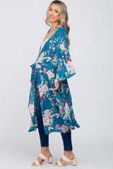 Teal Floral Flowy Round Hem Maternity Cover-Up