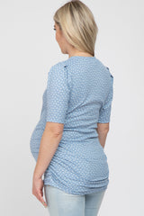 Light Blue Ditsy Floral Ruched Maternity Top