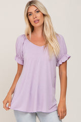 Lavender Ruffle Sleeve Ribbed Top