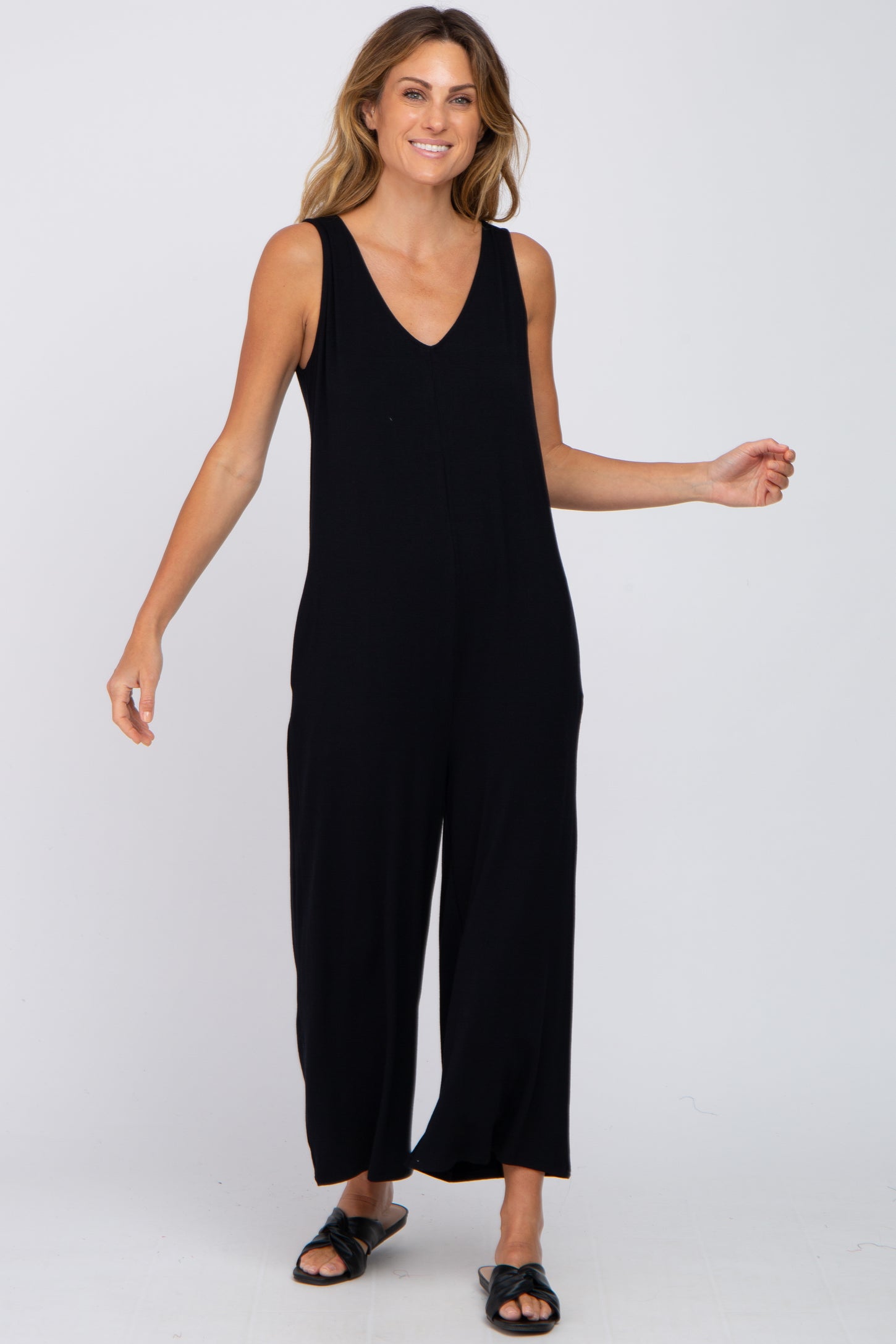Black V-Neck Sleeveless Cropped Jumpsuit