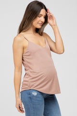 Mocha Curved Hem Maternity Tank Top