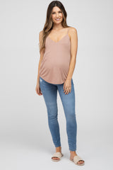 Mocha Curved Hem Maternity Tank Top