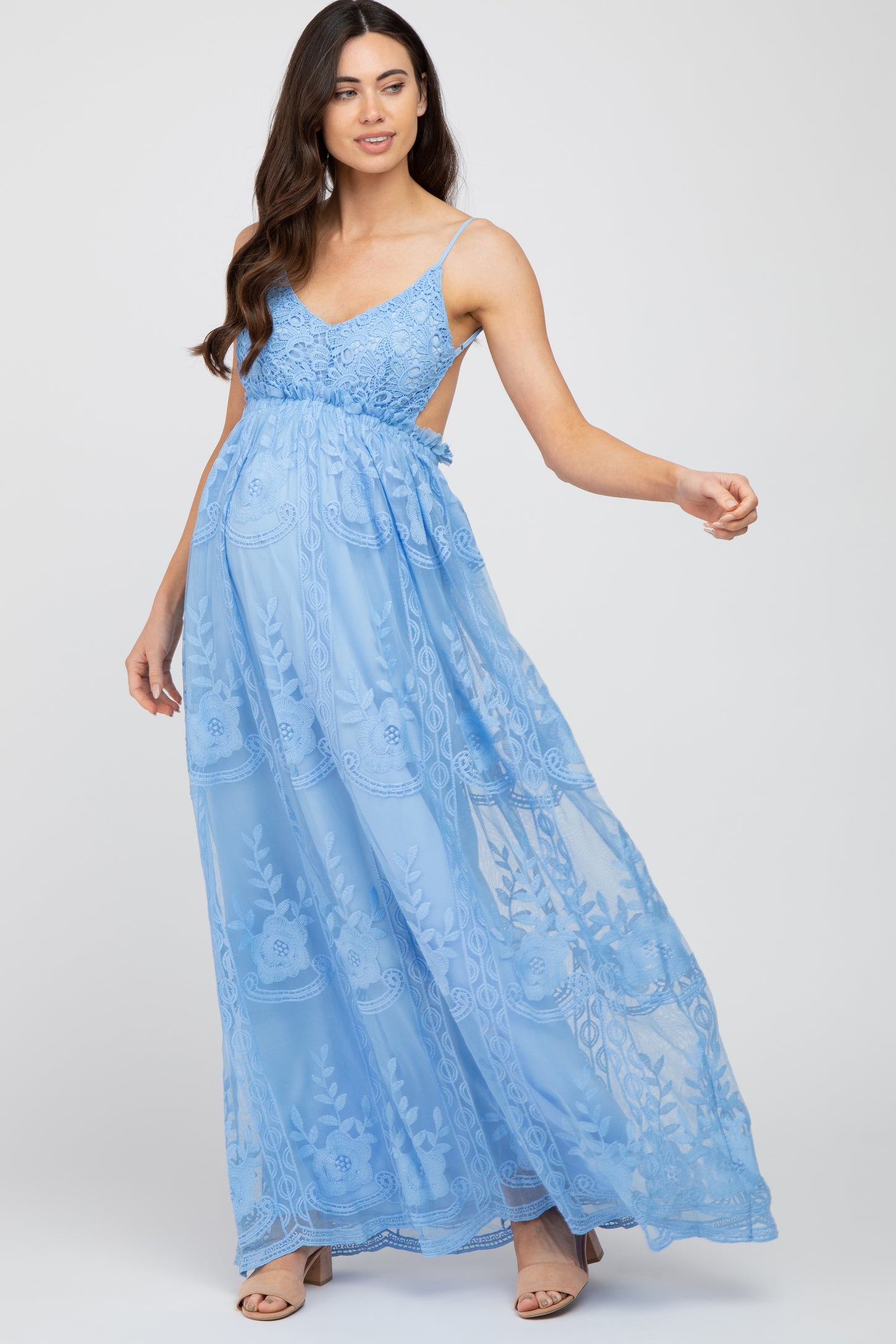 Blue Crochet Lace Open Back Maternity Maxi Dress PinkBlush Blue Crochet Lace Open Back Maternity Maxi Dress PinkBlush