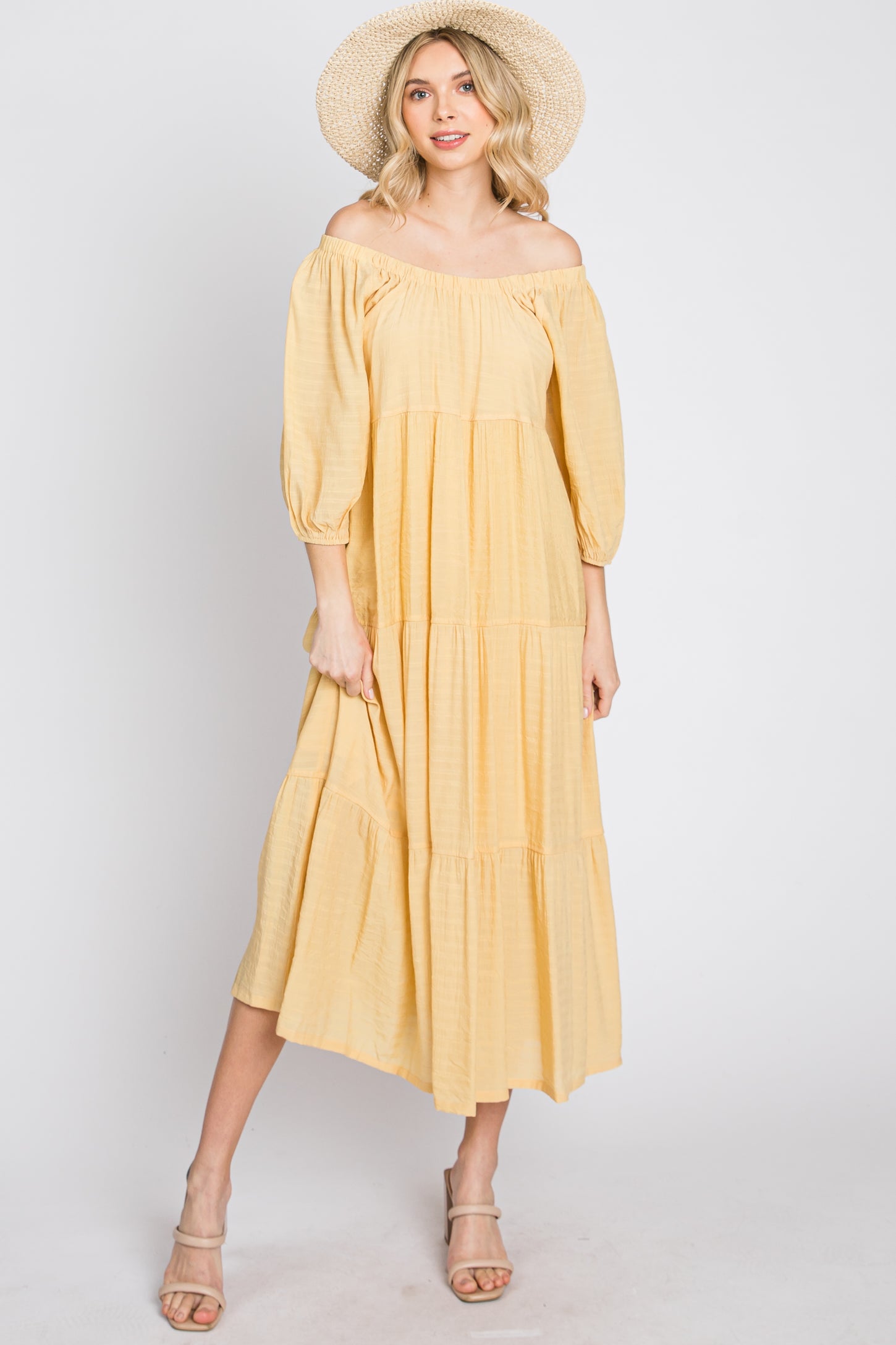 Yellow Tiered Midi Dress