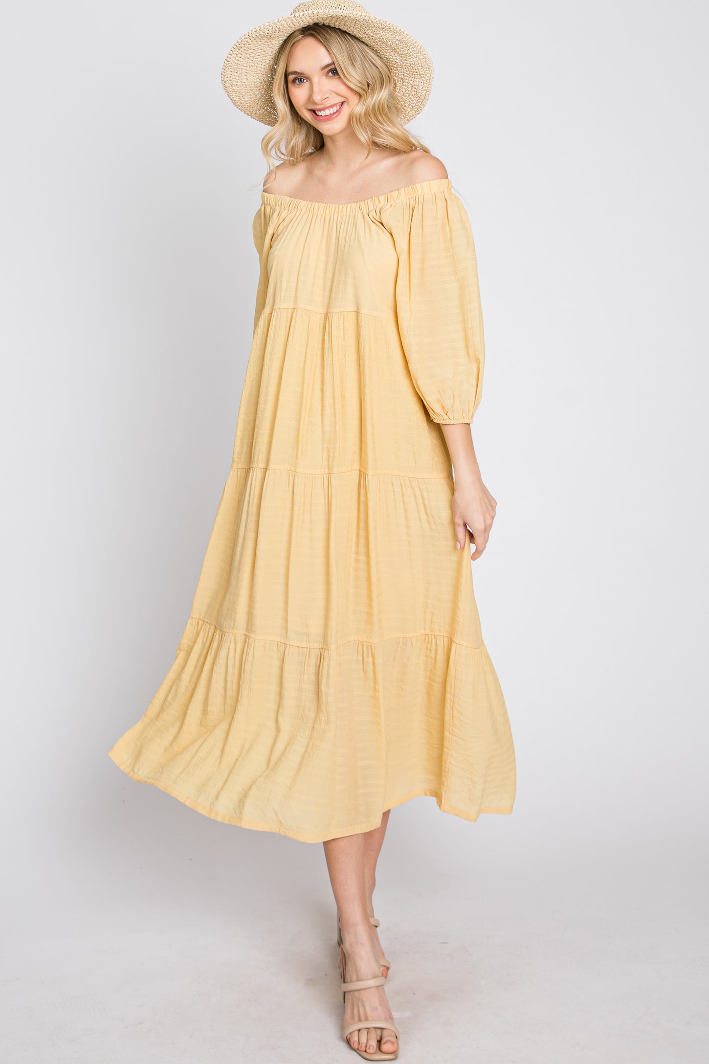 Yellow Tiered Midi Dress