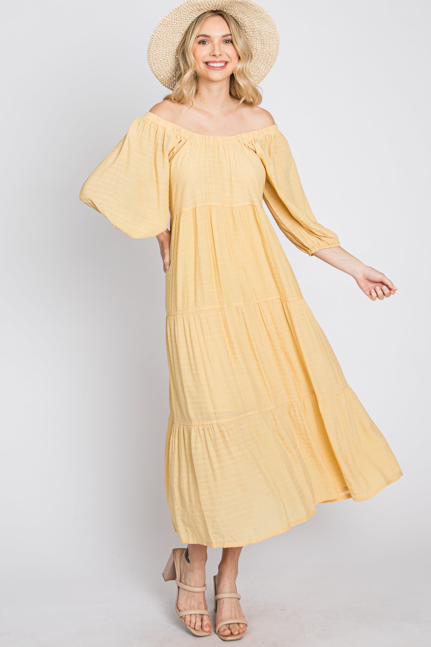 Yellow Tiered Maternity Midi Dress