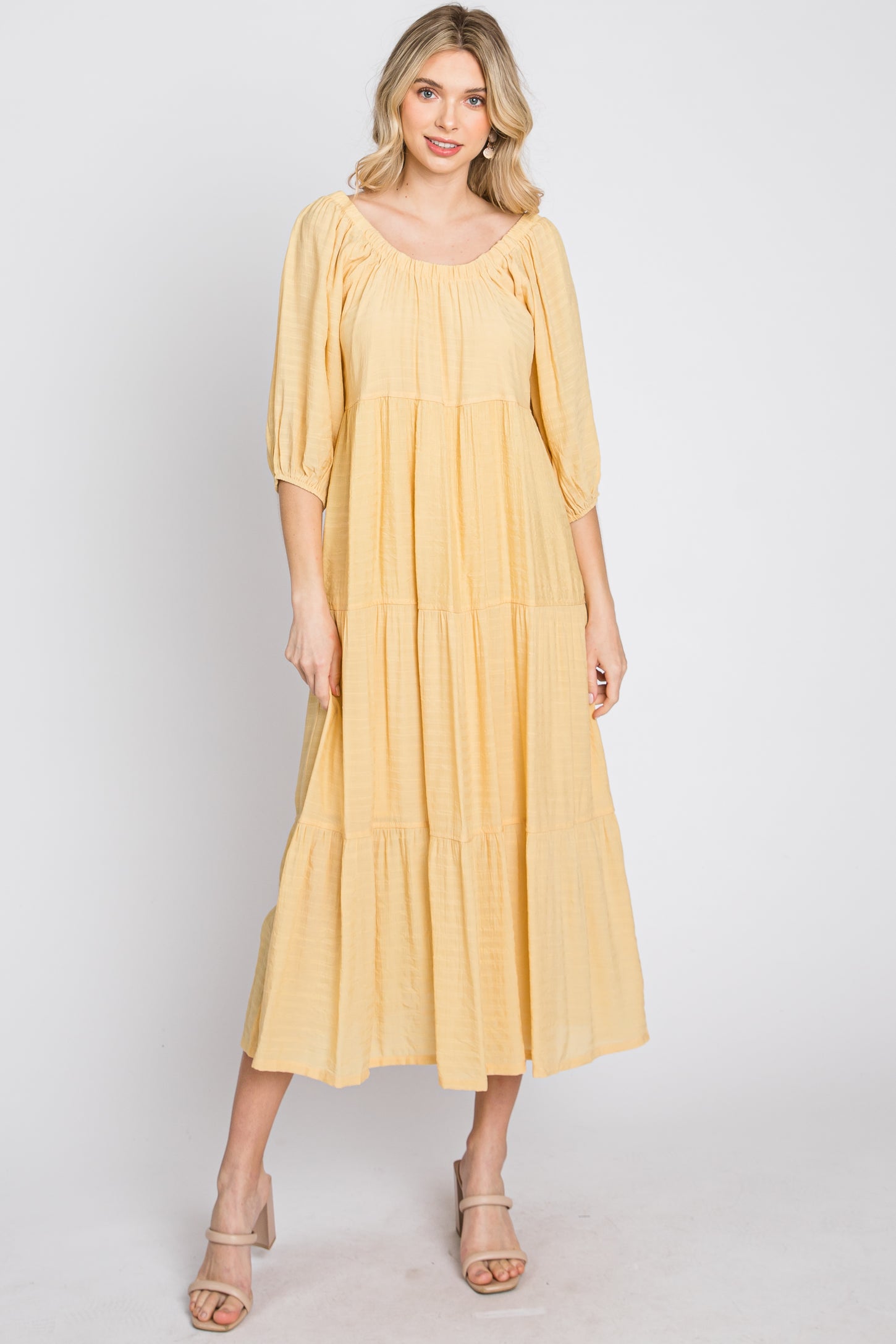 Yellow Tiered Midi Dress