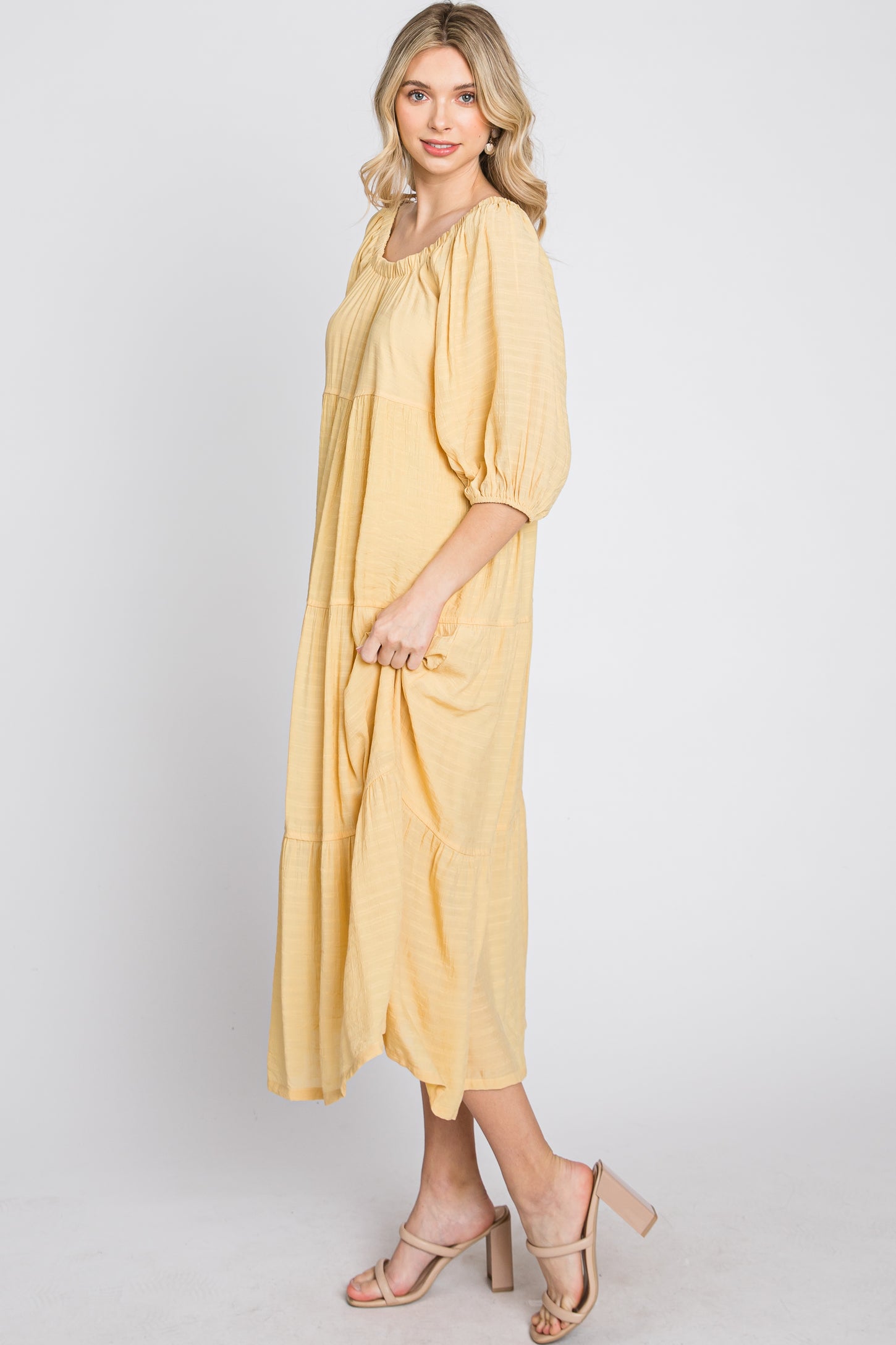 Yellow Tiered Midi Dress