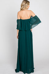 Emerald Green Chiffon Off Shoulder Maxi Dress
