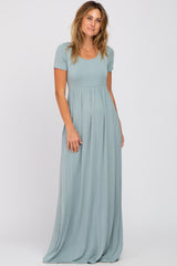 Light Blue Basic Maternity Maxi Dress
