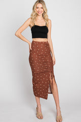 Brown Ditsy Floral Ruched Side Slit Maternity Skirt