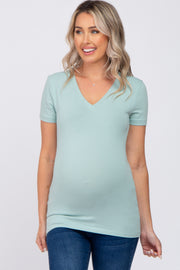 Mint Green V-Neck Short Sleeve Maternity Top