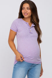 Lavender Ribbed Button Front Maternity Top