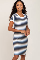 White Black Striped Fitted Maternity Dress