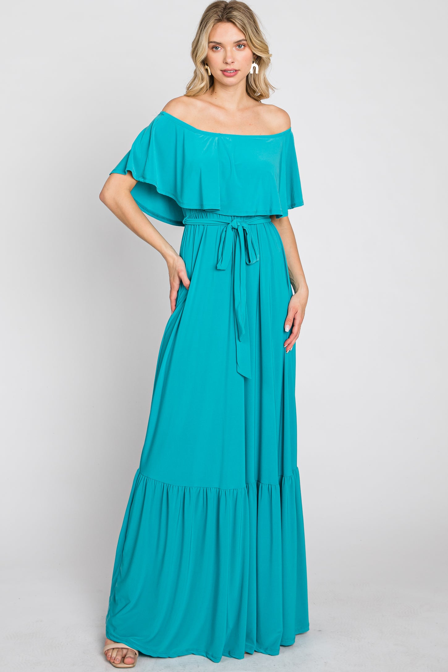 Turquoise Off Shoulder Maxi Dress