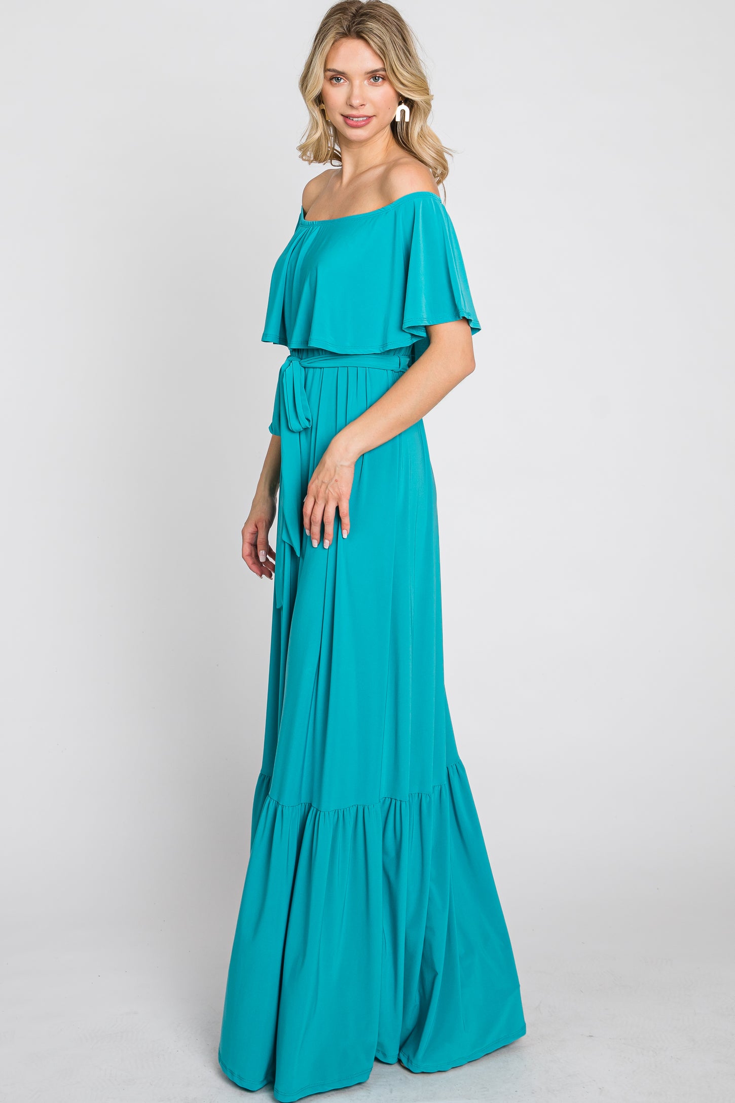 Turquoise Off Shoulder Maxi Dress