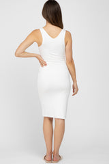 Ivory Fitted V-Neckline Maternity Midi Dress