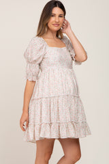Ivory Floral Square Neck Ruffle Tiered Maternity Dress