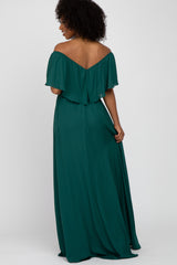 Forest Green Chiffon Off Shoulder Gown