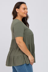 Olive Tiered Plus Short Sleeve Top