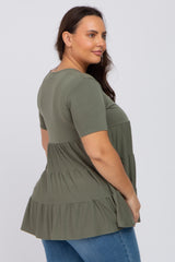 Olive Tiered Plus Short Sleeve Top