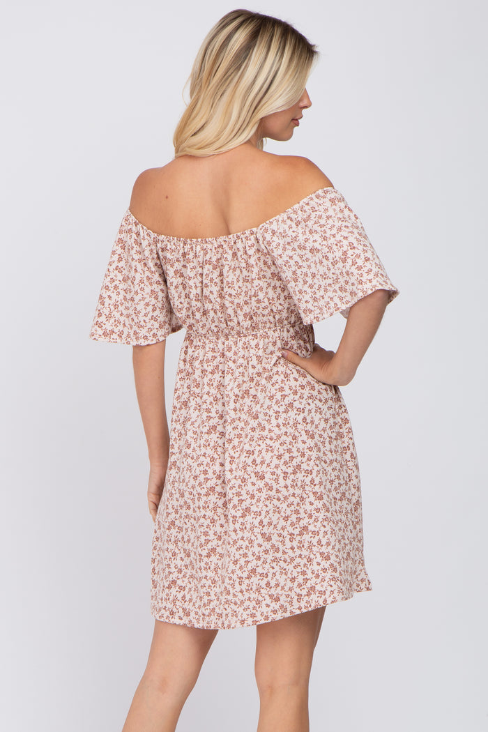 Cream Floral Short Sleeve Dress