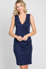 Navy Fitted Wrap Dress