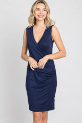 Navy Fitted Wrap Dress