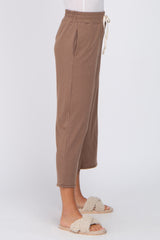 Taupe Ribbed Cropped Wide Leg Pants