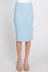 Light Blue Ribbed Side Slit Skirt