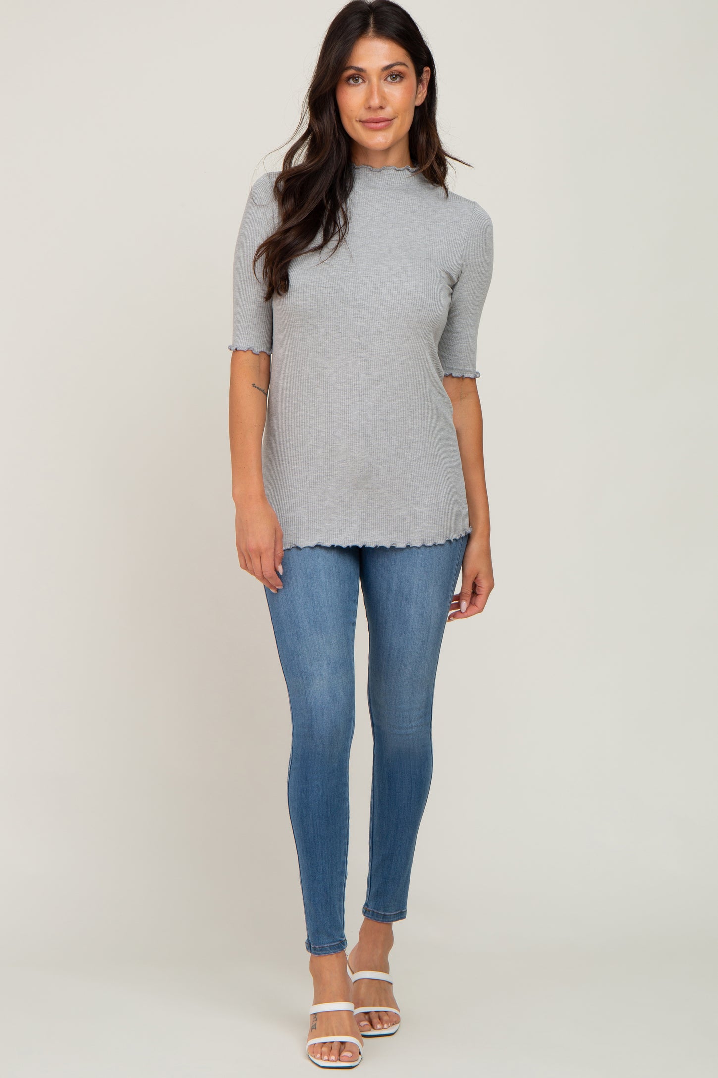 PinkBlush Heather Grey Lettuce Hem Fitted Top