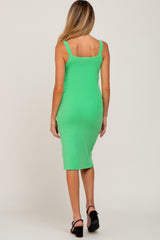 Lime Ribbed Snap Button Front Maternity Midi Dress