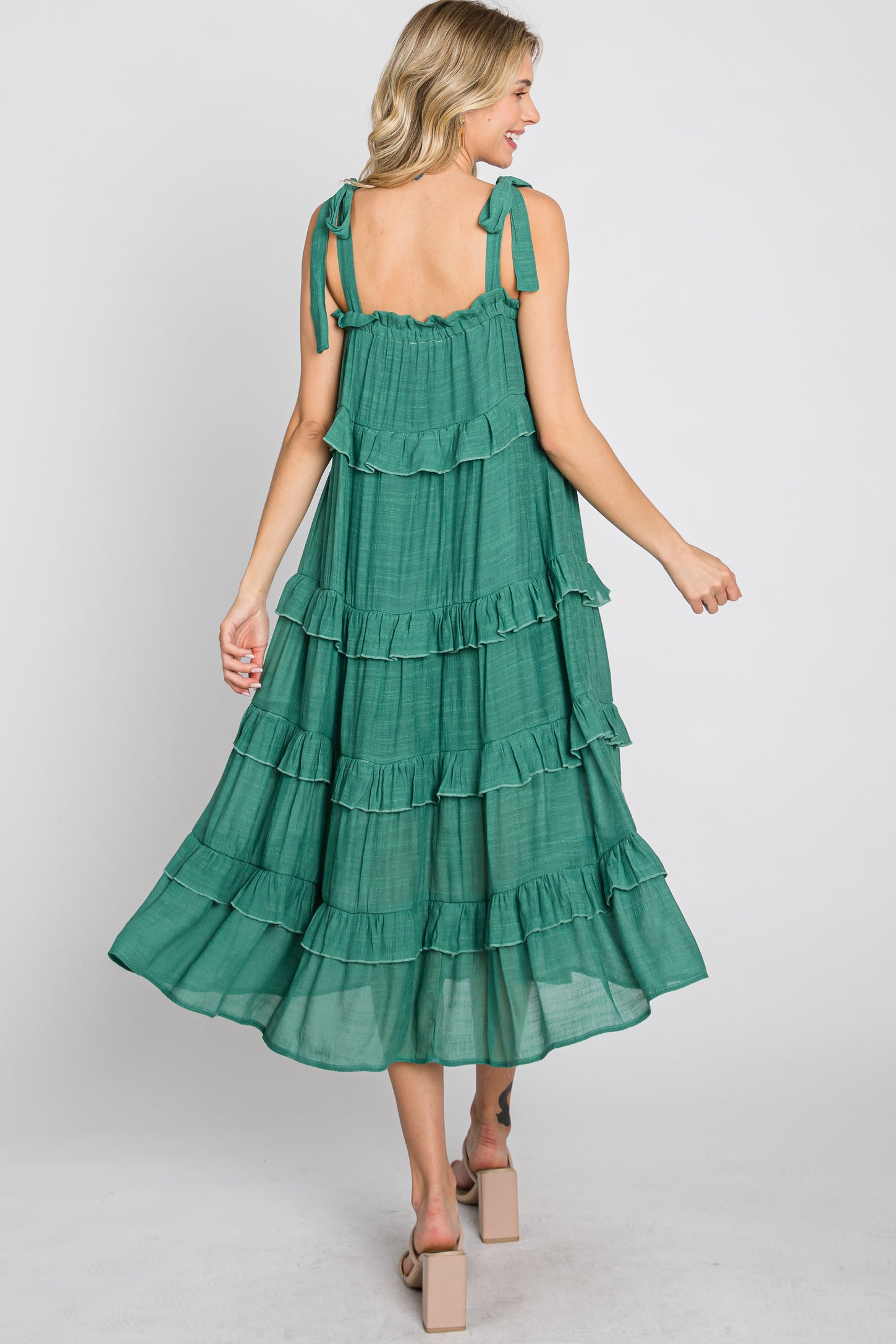 Green Ruffle Tiered Midi Dress