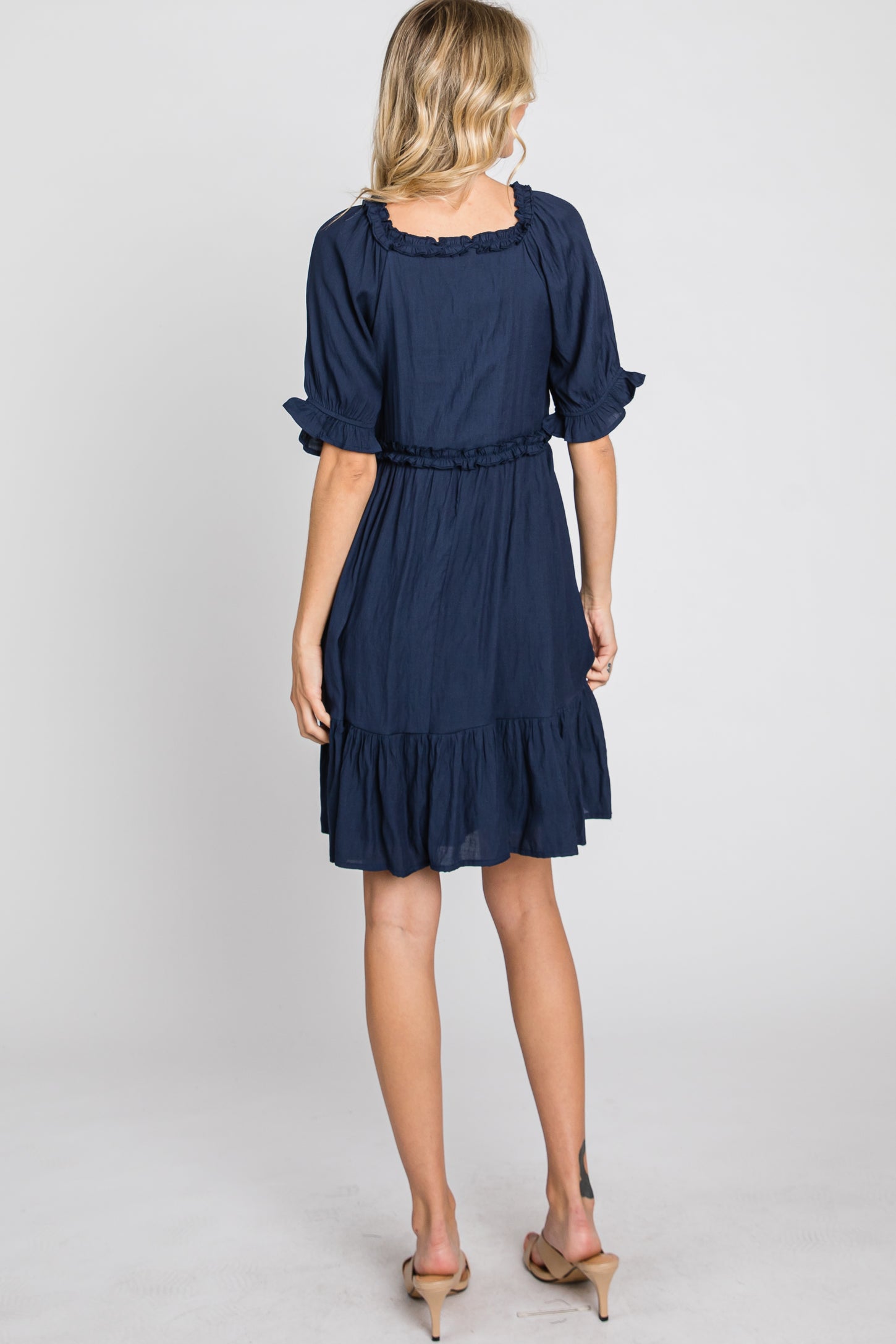 Navy Ruffle Accent Dress