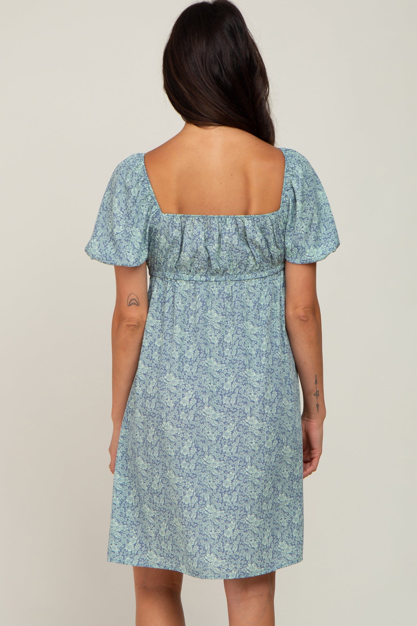 Blue Floral Tie Front Dress