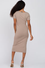 Taupe Fitted Midi Dress