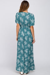 Teal Floral V-Neck Smocked Maxi Dress