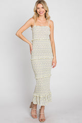 Yellow Floral Print Smocked Maternity Midi Dress