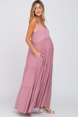Mauve Sleeveless Tiered Maternity Maxi Dress