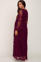 PinkBlush Burgundy Lace Mesh Long Sleeve Maternity Maxi Dress