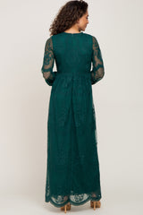 PinkBlush Forest Green Lace Mesh Overlay Long Sleeve Maxi Dress