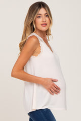 Cream Lace V-Neck Maternity Tank Top